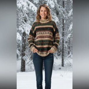Vintage 90’s Woolrich Fair Isle Sweater Woman’s Large Oversized Ramie Cotton